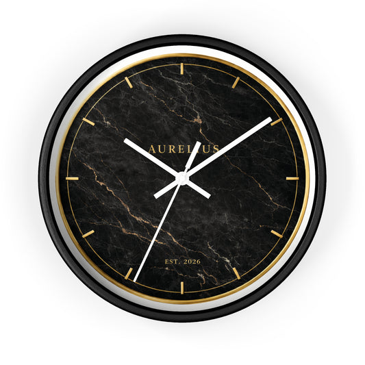 Marble Gold Accent Wall Clock — AURELIUS Elegant Black Marble Timepiece