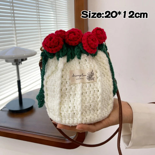 Handmade Crochet Flower Shoulder Bag – Rose Bouquet Style | Hollow Woven Crossbody