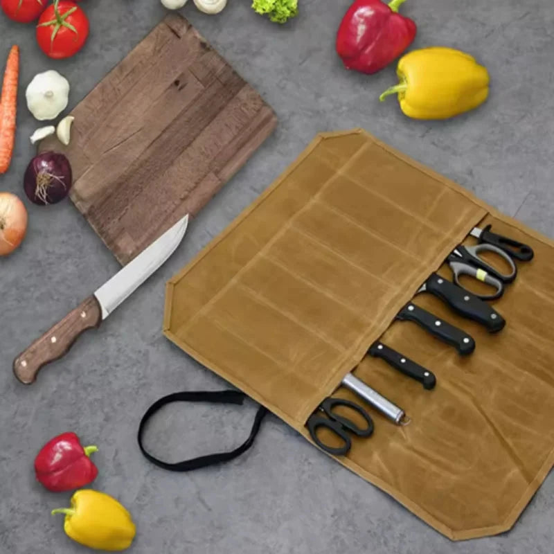 BladeVault™ 7-Slot Waterproof Canvas Chef Knife Roll – Portable Professional Knife Storage & Carry Bag