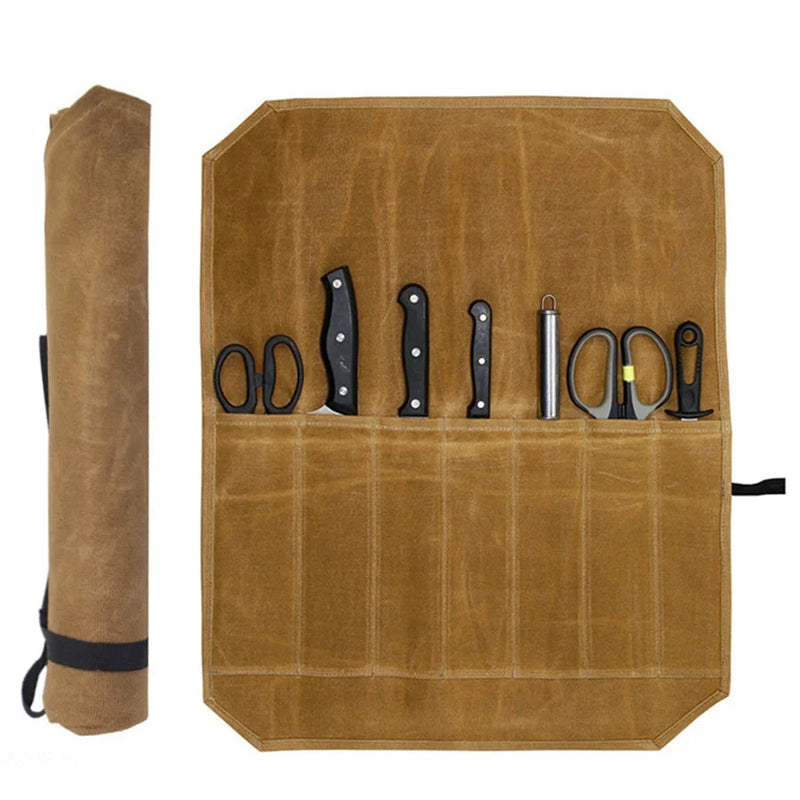 BladeVault™ 7-Slot Waterproof Canvas Chef Knife Roll – Portable Professional Knife Storage & Carry Bag
