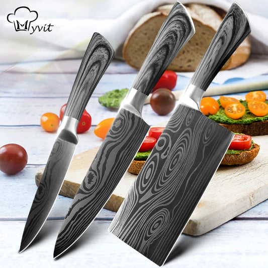 "5'' 7'' 8'' Chef Knives – Imitation Damascus Kitchen Set"