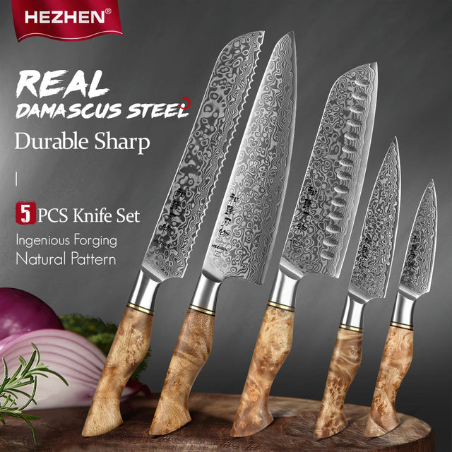 HEZHEN Damascus Pro Series™ – Handcrafted Damascus Steel Chef Knives for Precision Cooking