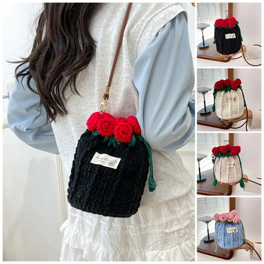 Handmade Crochet Flower Shoulder Bag – Rose Bouquet Style | Hollow Woven Crossbody